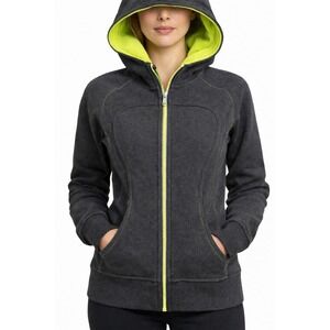 Lululemon Scuba Full Zip Thick Hoodie Womens 10 Thick Gray Neon Yellow Rare 2010